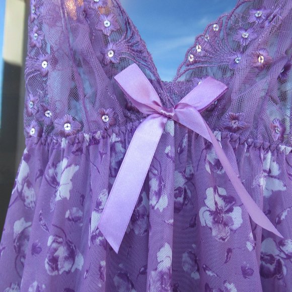 NWT sheer floral nighty panty set embroidered & sequin accents size S - Picture 6 of 14